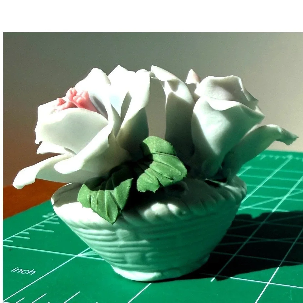 Vintage Porcelain Rose Flower Basket Figurine Capodimonte‎ Style